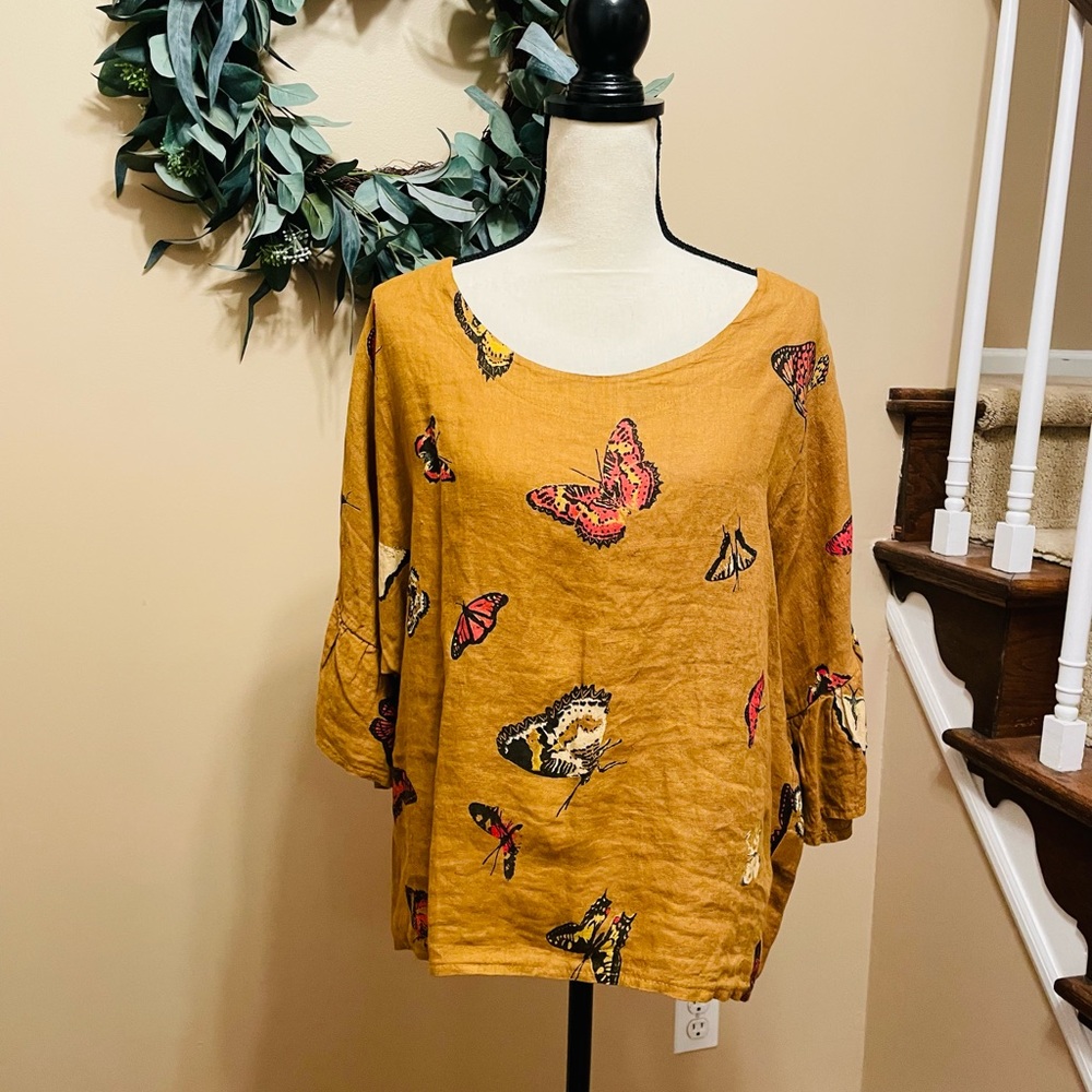 🦋 VIOLA BORGHI Butterfly Elbow Sleeve Top • Size S